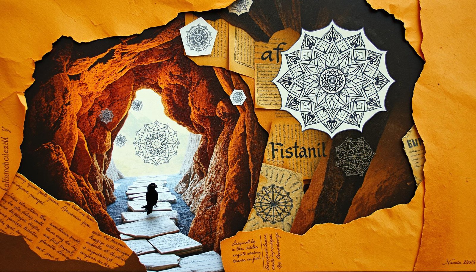 Philosophische Höhle — Amber-Licht, offene Tür