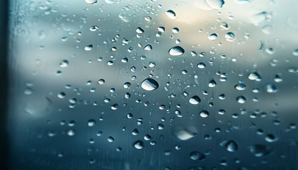 Regentropfen auf Glas — jeder Tropfen eine Linse