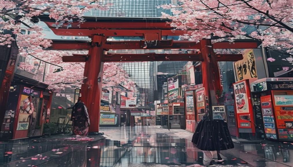 Tokyo — Shinto shrine between concrete walls